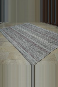 Primitive Striped Turkish Kilim Rug 7x10 Feet  223,321 - Grey Turkish Rug  $i