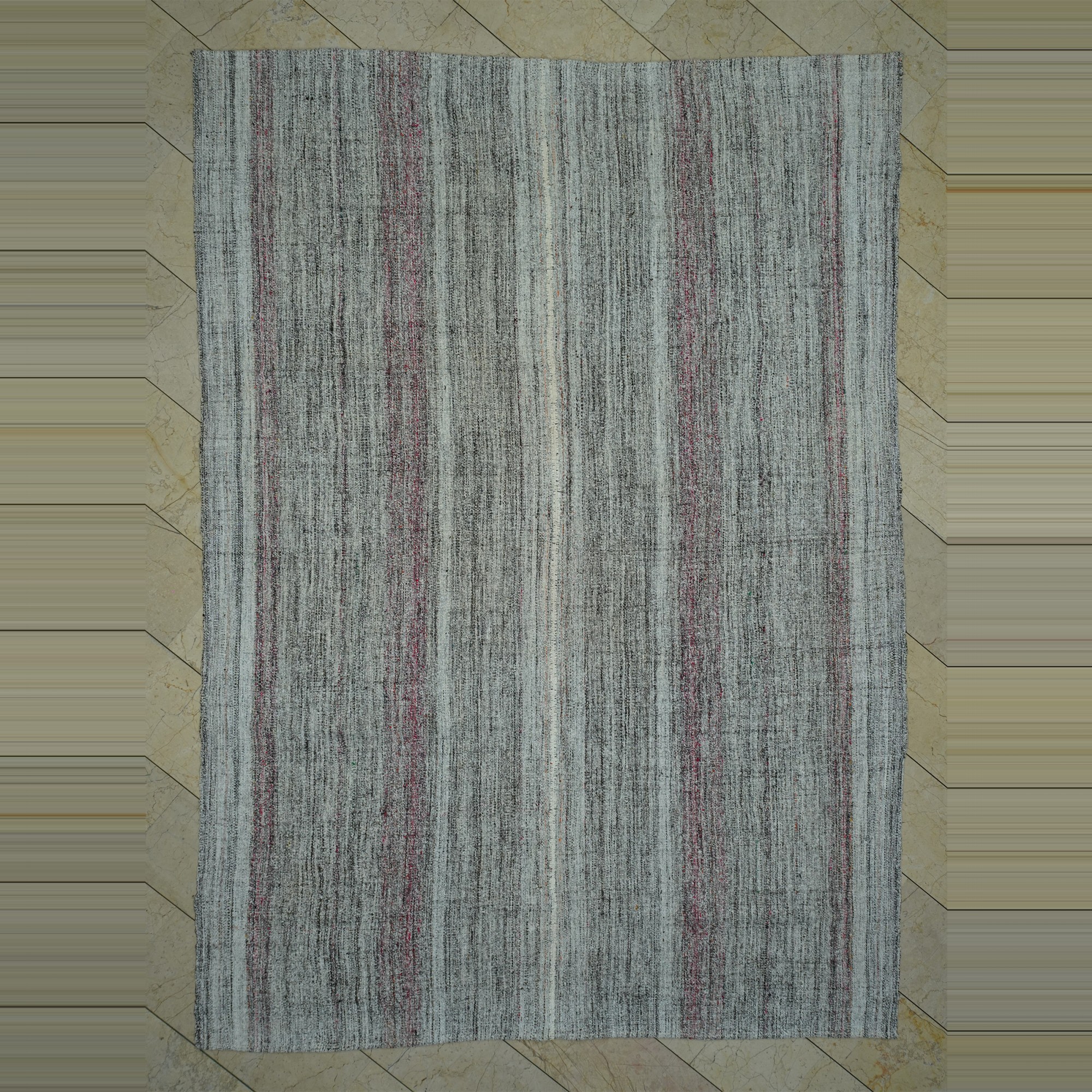 Primitive Striped Turkish Kilim Rug 7x10 Feet  223,321 - Grey Turkish Rug