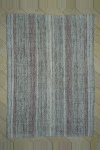 Grey Turkish Rug Primitive Striped Turkish Kilim Rug 7x10 Feet  223,321