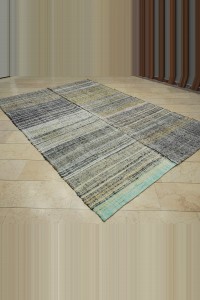 primitive Striped Turkish Kilim Rug 7x11 Feet 213,323 - Grey Turkish Rug  $i