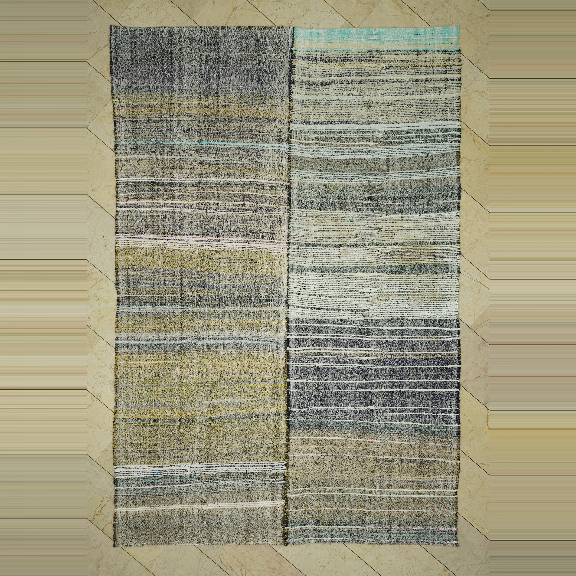 primitive Striped Turkish Kilim Rug 7x11 Feet 213,323 - Grey Turkish Rug