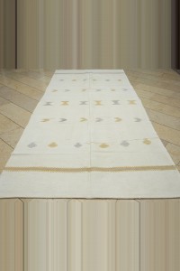 Pure Cotton Woven White Kilim Rug 6x12 Feet  170,360 - Turkish Natural Rug  $i