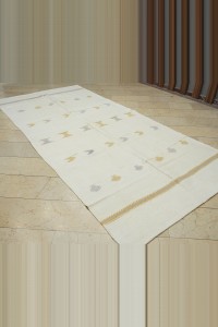 Pure Cotton Woven White Kilim Rug 6x12 Feet  170,360 - Turkish Natural Rug  $i