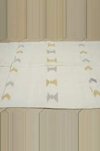 Pure Cotton Woven White Kilim Rug 6x12 Feet  170,360 - Turkish Natural Rug  $i