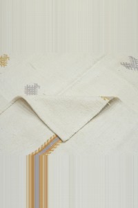 Pure Cotton Woven White Kilim Rug 6x12 Feet  170,360 - Turkish Natural Rug  $i