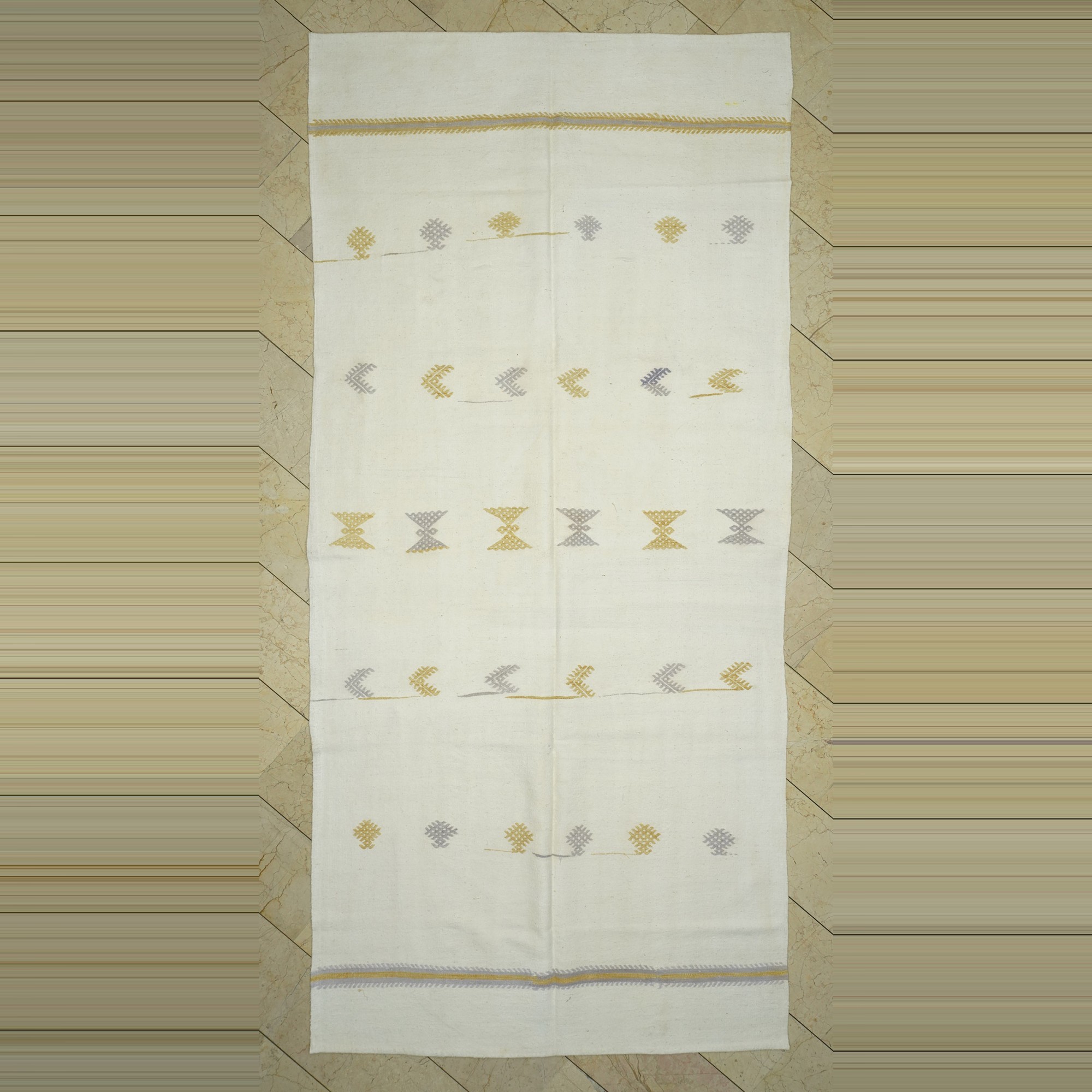 Pure Cotton Woven White Kilim Rug 6x12 Feet  170,360 - Turkish Natural Rug