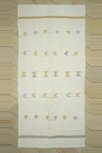 Turkish Natural Rug Pure Cotton Woven White Kilim Rug 6x12 Feet  170,360