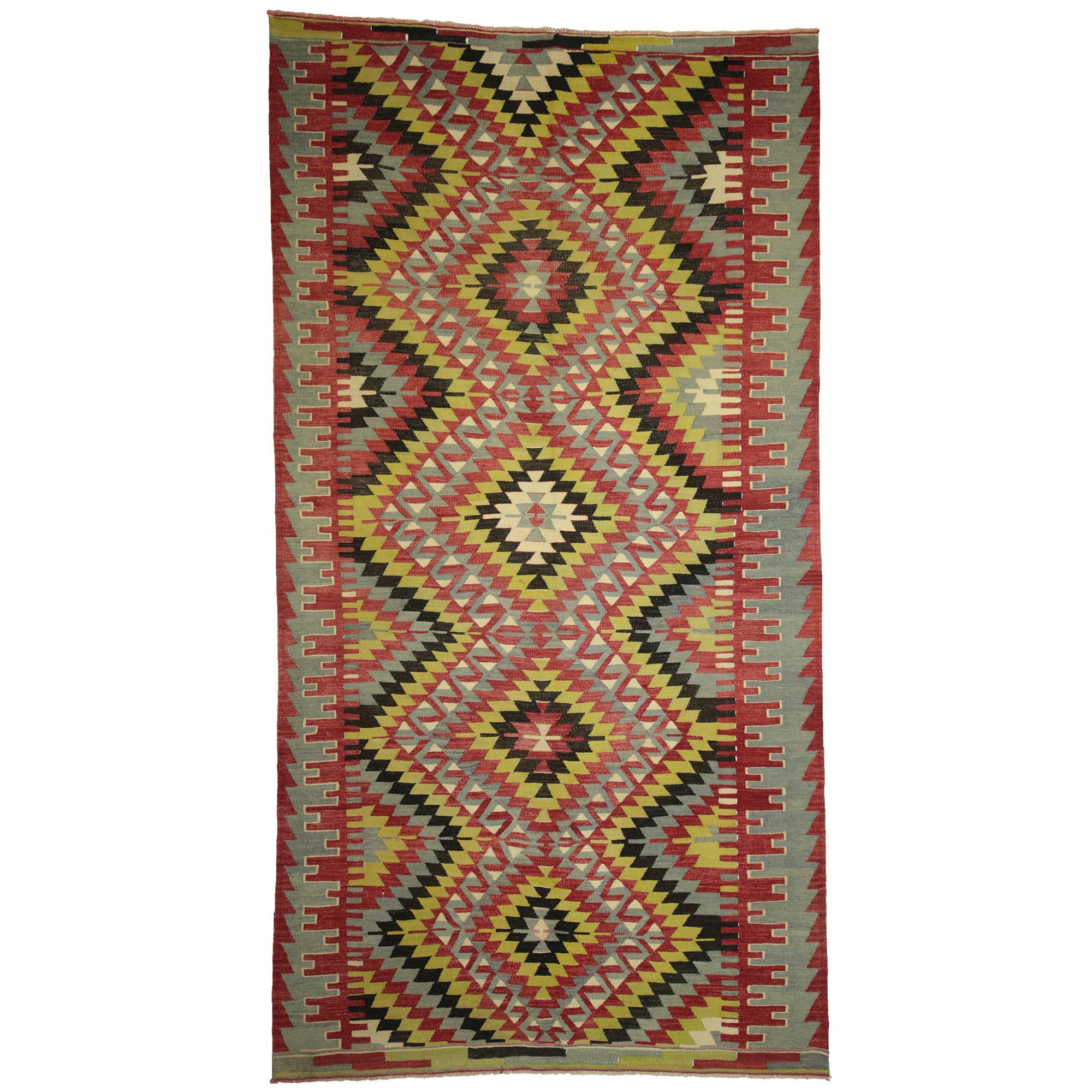 Red and Blue Turkish Kilim Rug 6x11 Feet 173,325 - Turkish Kilim Rug