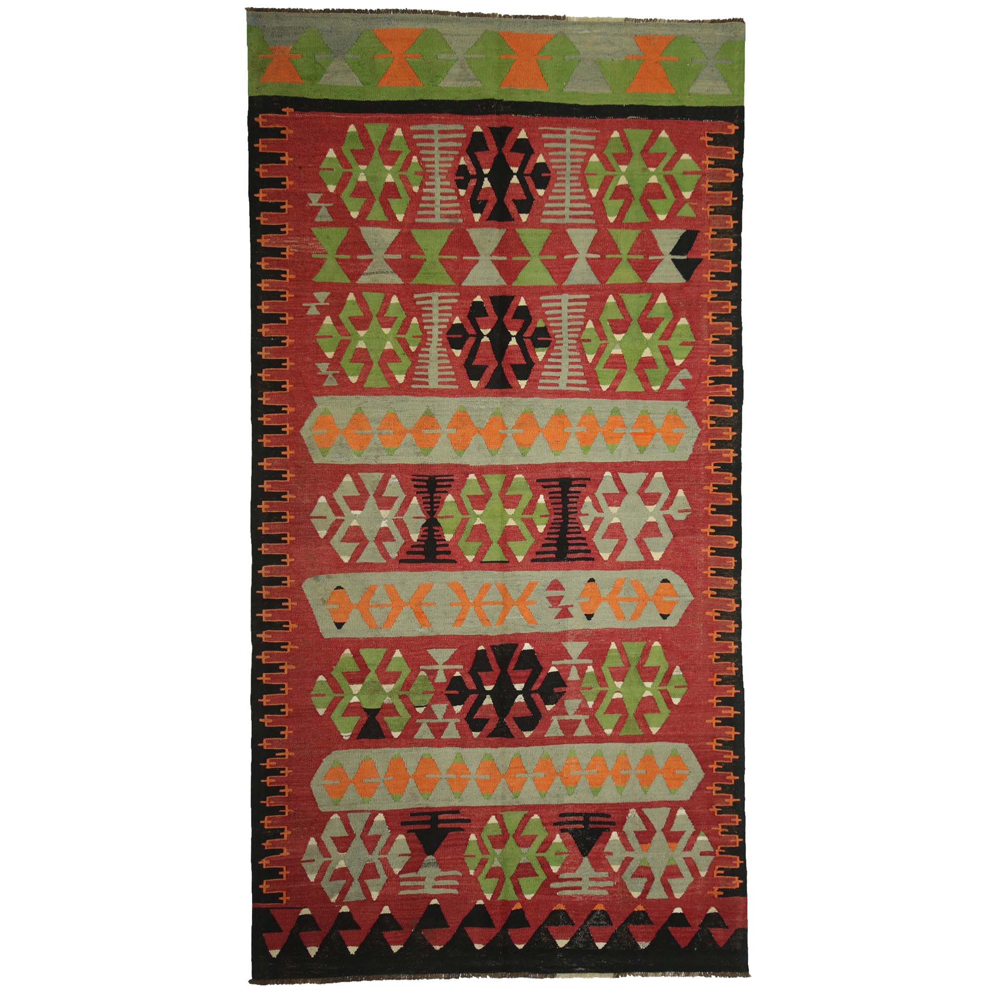 Red and Green Turkish Kilim Rug 5x9 Feet 148,284 - Turkish Kilim Rug