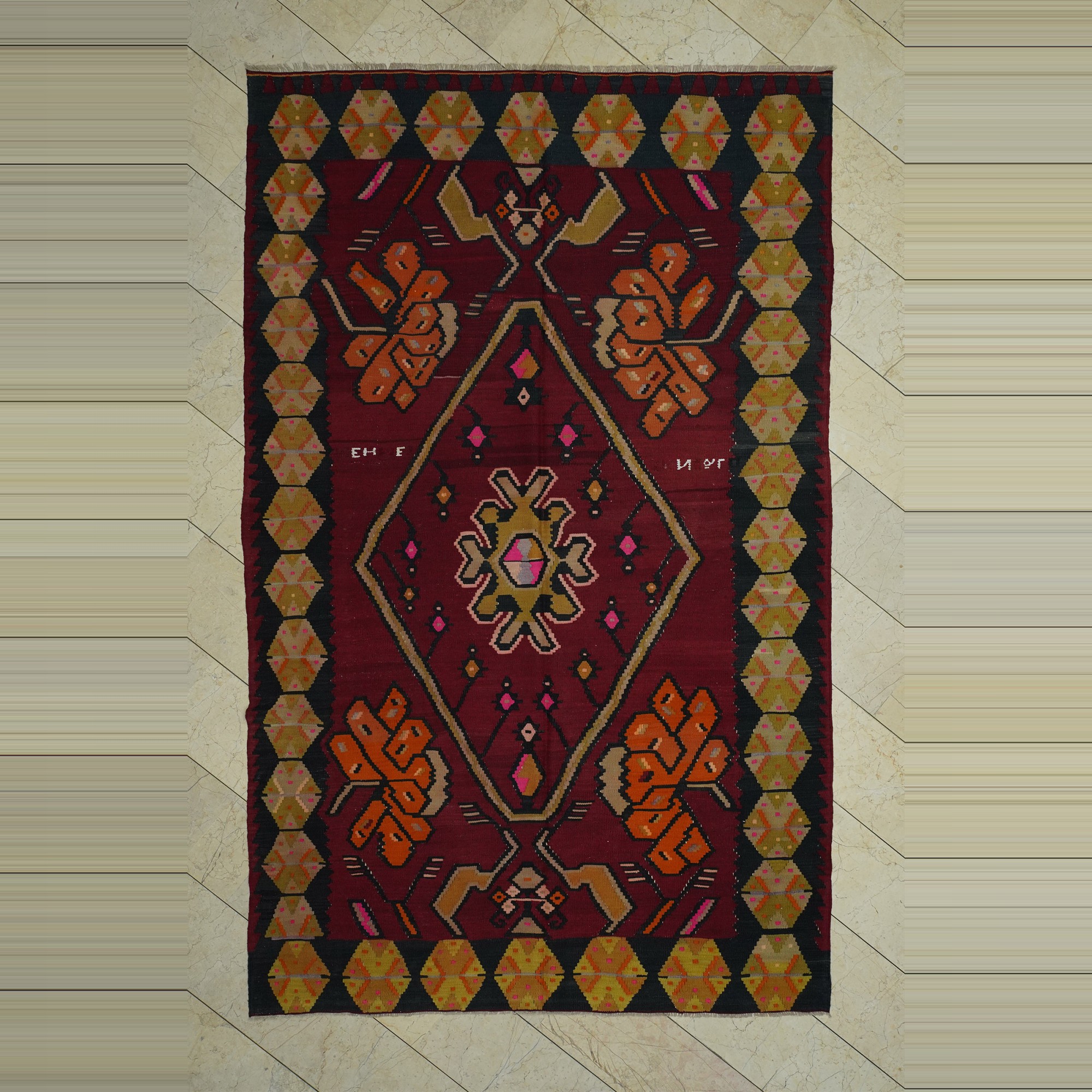 Red Orange Turkish Kilim Rug 7x10 Feet 200,321 - Turkish Kilim Rug