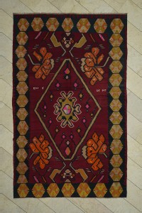 Turkish Kilim Rug Red Orange Turkish Kilim Rug 7x10 Feet 200,321