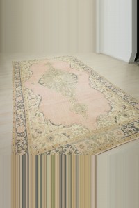 Salmon Pink Blue Vintage Oushak Carpet Rug 7x12 Feet 200,358 - Oushak Rug $i