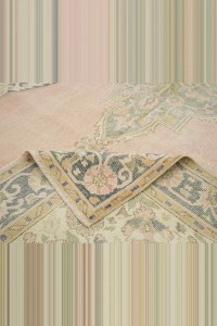 Salmon Pink Blue Vintage Oushak Carpet Rug 7x12 Feet 200,358 - Oushak Rug $i