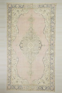 Salmon Pink Blue Vintage Oushak Carpet Rug 7x12 Feet 200,358 - Oushak Rug $i