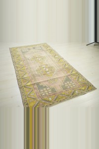 Salmon Pink Vintage Oushak Rug 4x7.5 121,230 - Turkish Carpet Rug $i