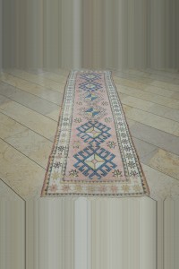 Salmon Pink Wool Oushak Rug Runner 83,302 - Turkish Rug Runner  $i