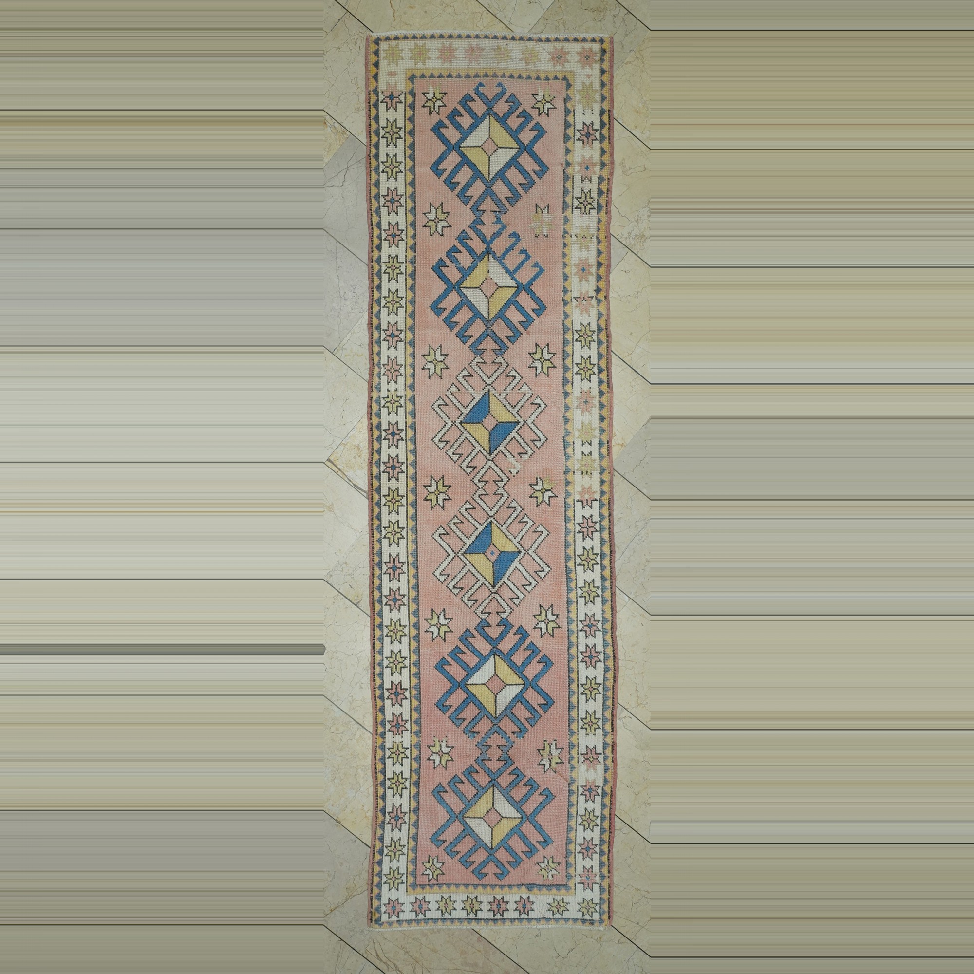 Salmon Pink Wool Oushak Rug Runner 83,302 - Turkish Rug Runner