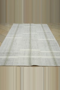 Secret White Striped Turkish Cotton Kilim Rug 5x9  166x276 - Grey Turkish Rug  $i