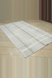 Secret White Striped Turkish Cotton Kilim Rug 5x9  166x276 - Grey Turkish Rug  $i