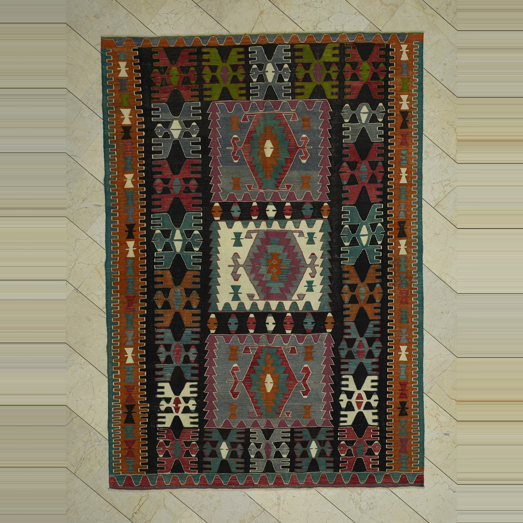 Semi Old Manisa Gordes Kilim Rug 7x9 203,283 - Turkish Kilim Rug