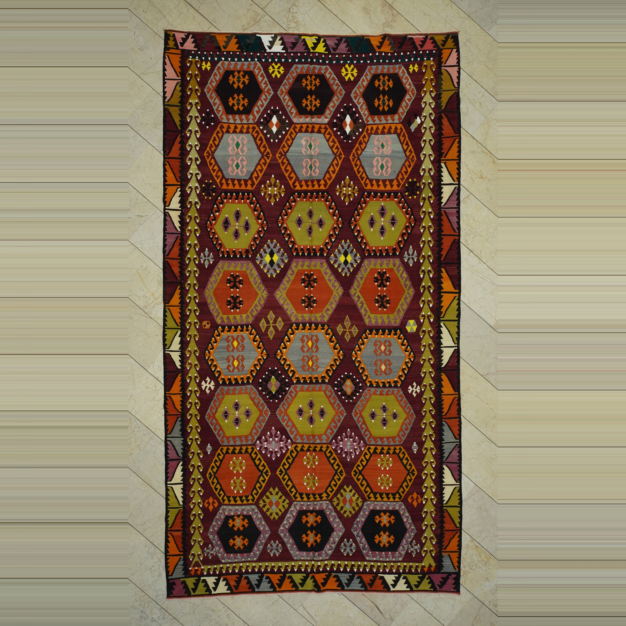 Semi Old Sivas Sarkisla Kilim Rug 7x13  216,394 - Turkish Kilim Rug