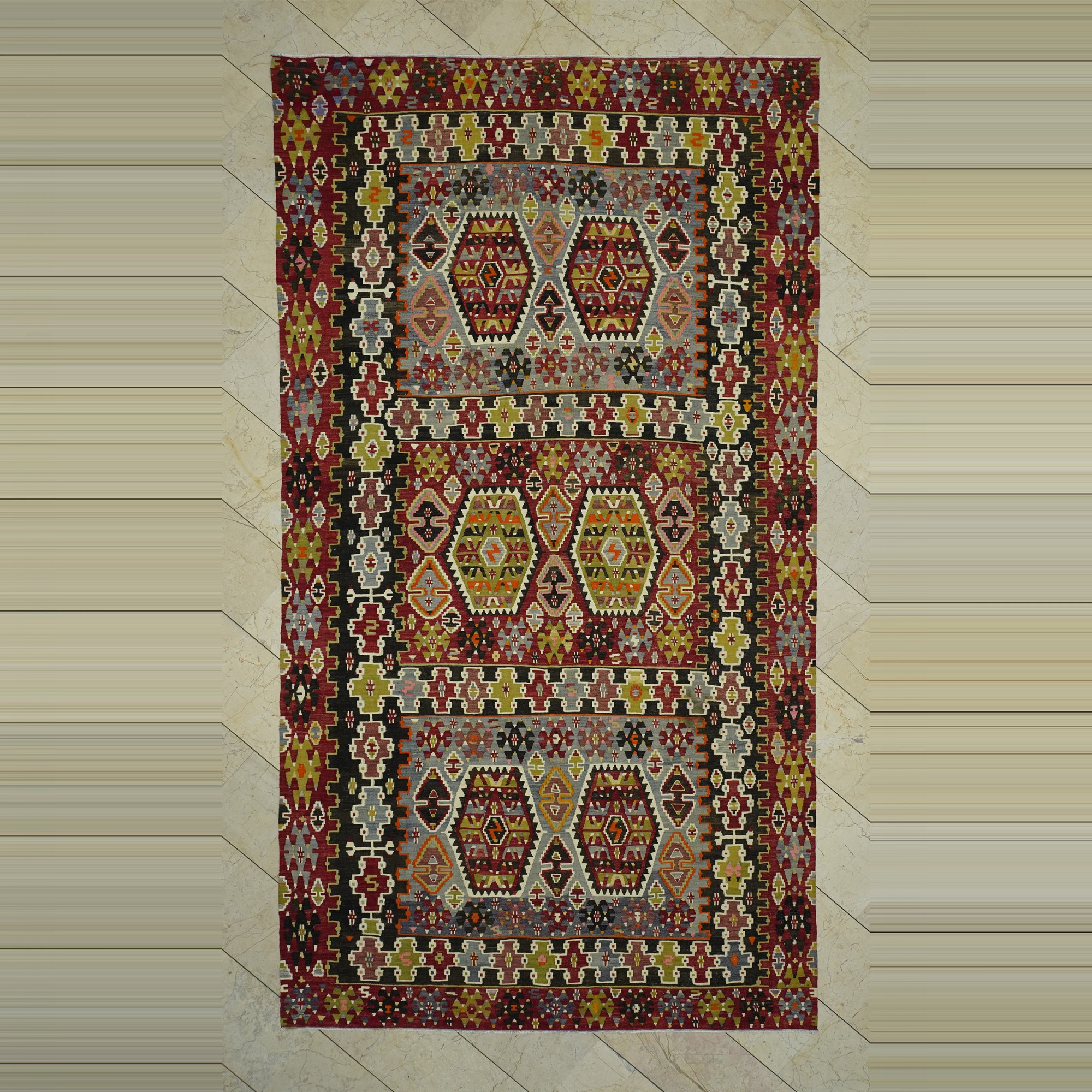 Semi Old Turkish Esme Kilim Rug 6x12 Feet 190,357 - Turkish Kilim Rug