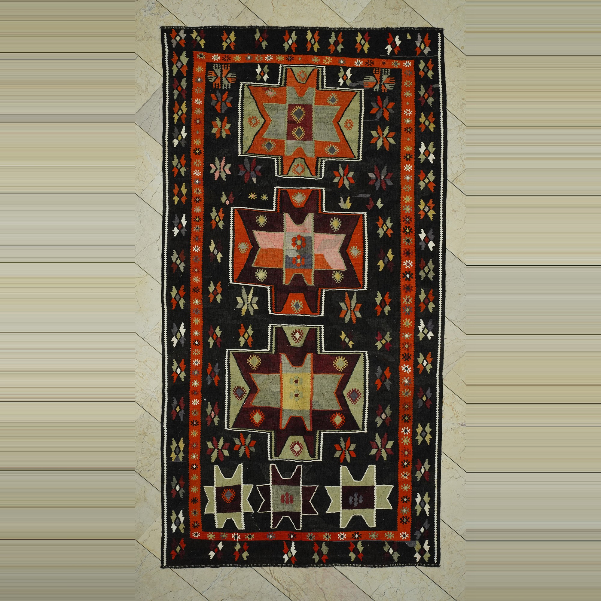 Star Pattern Old Kars Kilim Rug 5x10  160,311 - Turkish Kilim Rug