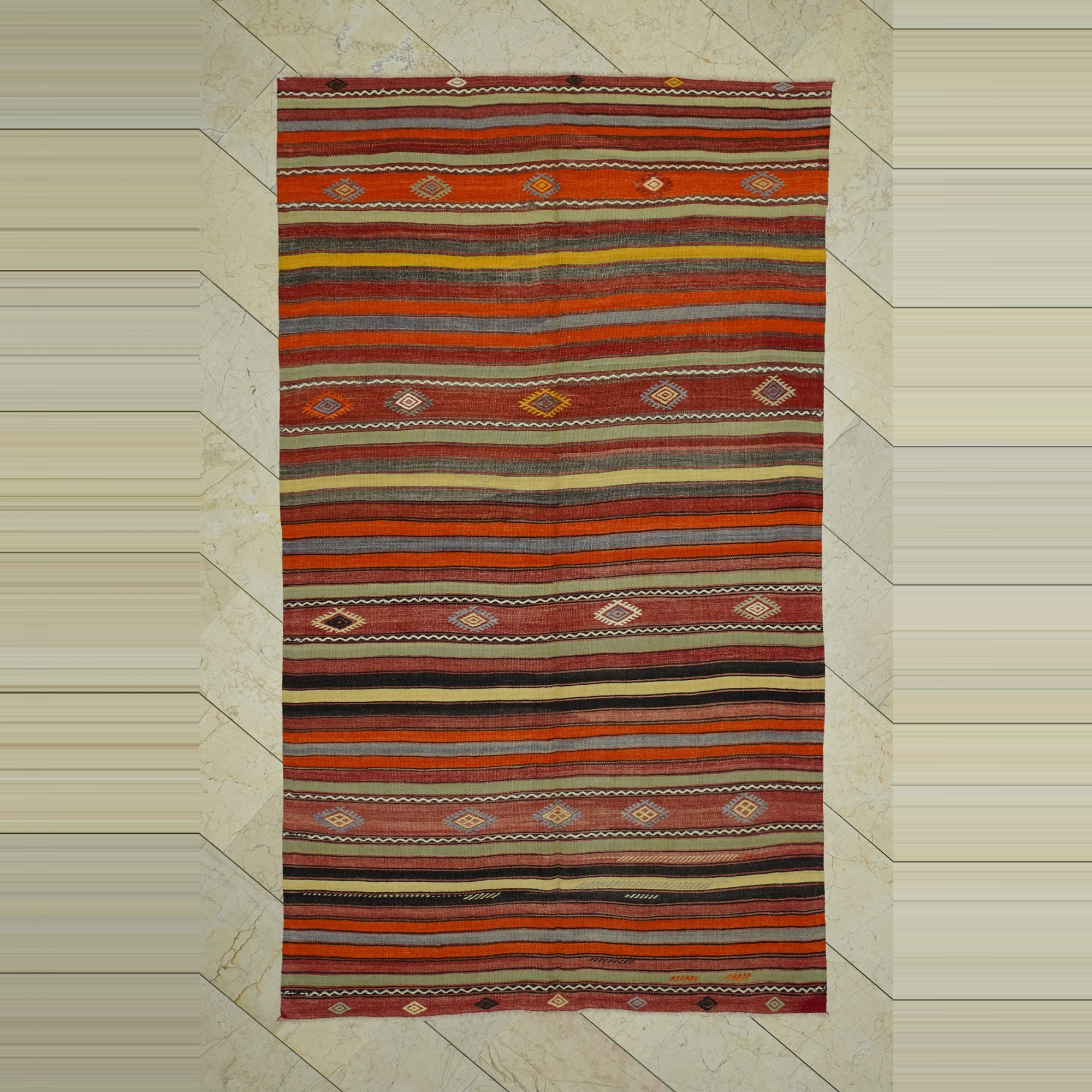 Striped Ethnic Kilim Rug 5x9 Feet 157,272 - Turkish Kilim Rug