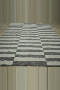 Striped Hemp Kilim Rug 8x10 Feet 246,302 - Grey Turkish Rug  $i
