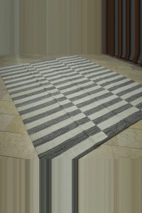 Striped Hemp Kilim Rug 8x10 Feet 246,302 - Grey Turkish Rug  $i