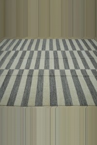 Striped Hemp Kilim Rug 8x10 Feet 246,302 - Grey Turkish Rug  $i