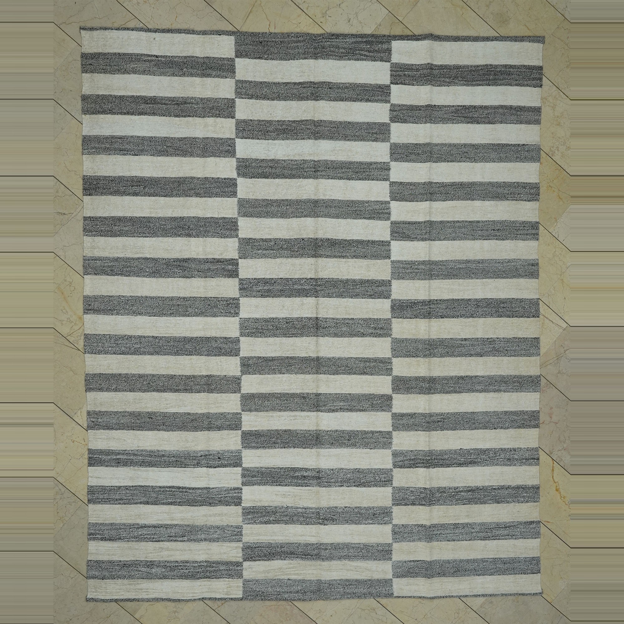 Striped Hemp Kilim Rug 8x10 Feet 246,302 - Grey Turkish Rug