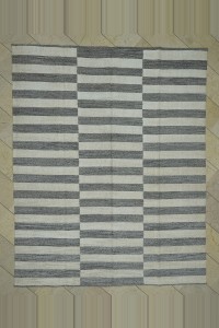 Striped Hemp Kilim Rug 8x10 Feet 246,302 - Grey Turkish Rug  $i