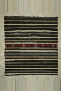 Striped Natural Turkish Kilim Rug 7x8 Feet  218,238 - Goat Hair Rug  $i