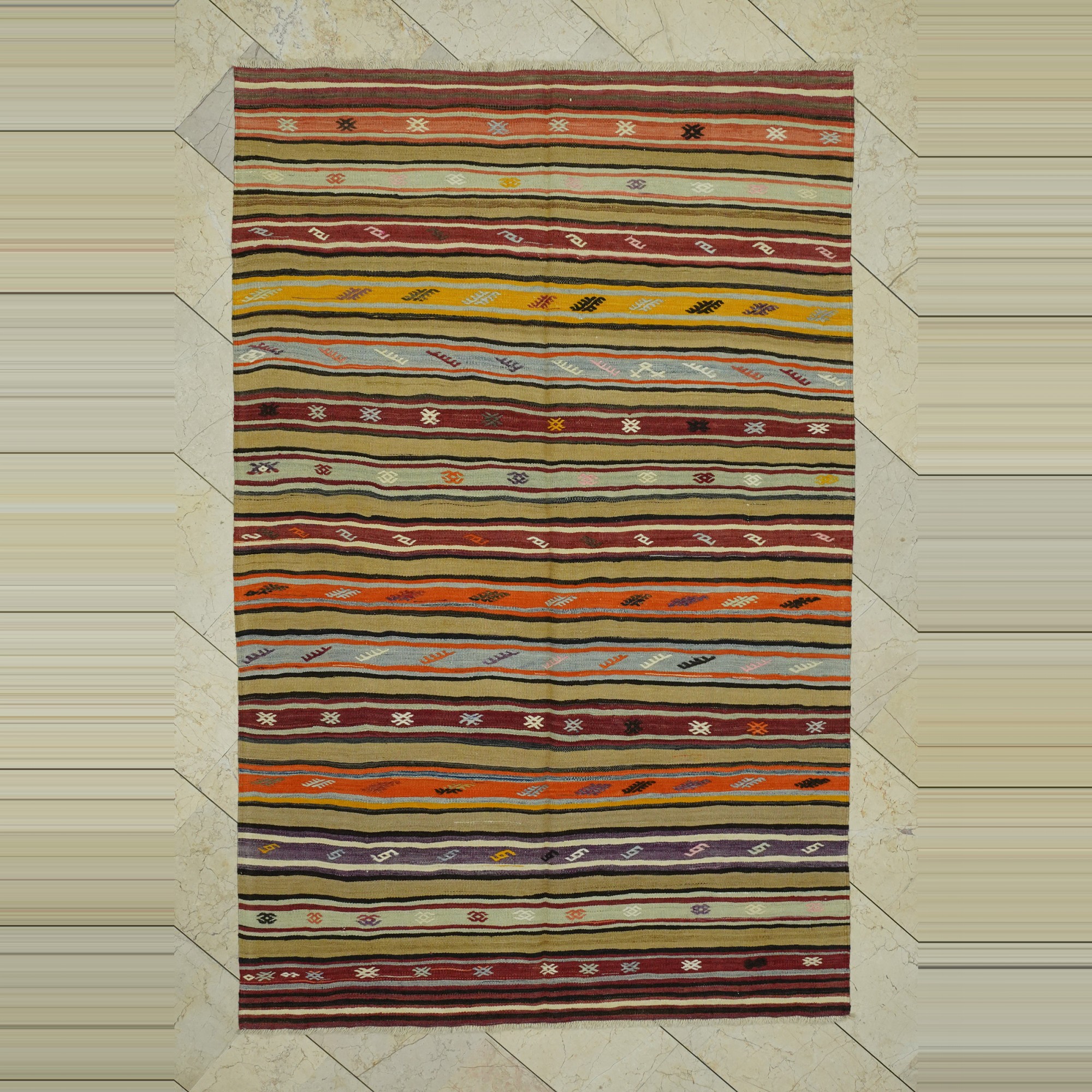Striped Turkish Antalya Kilim Rug 5x8  160,247 - Turkish Kilim Rug