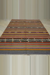 Striped Turkish Denizli Kilim Rug 7x10 Feet 197,308 - Turkish Kilim Rug  $i