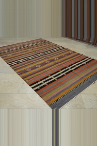 Striped Turkish Denizli Kilim Rug 7x10 Feet 197,308 - Turkish Kilim Rug  $i