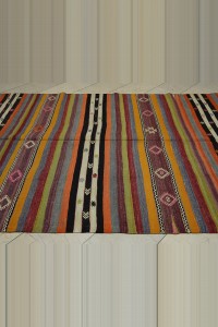 Striped Turkish Denizli Kilim Rug 7x10 Feet 197,308 - Turkish Kilim Rug  $i