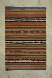 Turkish Kilim Rug Striped Turkish Denizli Kilim Rug 7x10 Feet 197,308