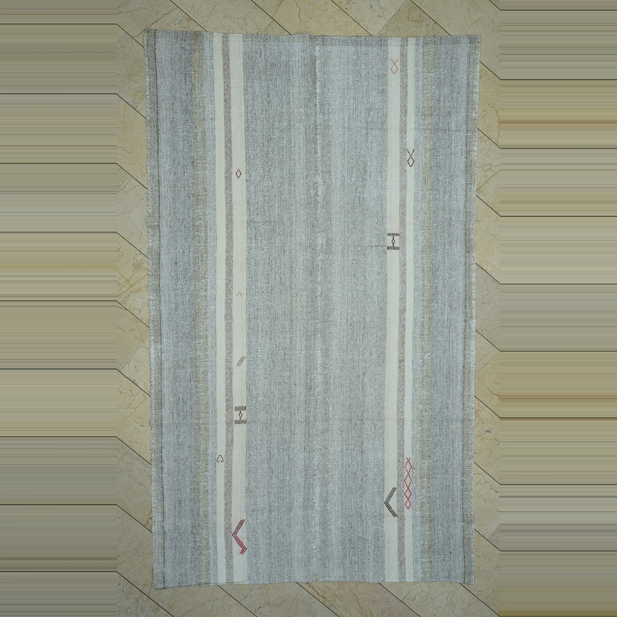 Striped Turkish Grey Rug 6x11 Feet 192,322 - Grey Turkish Rug