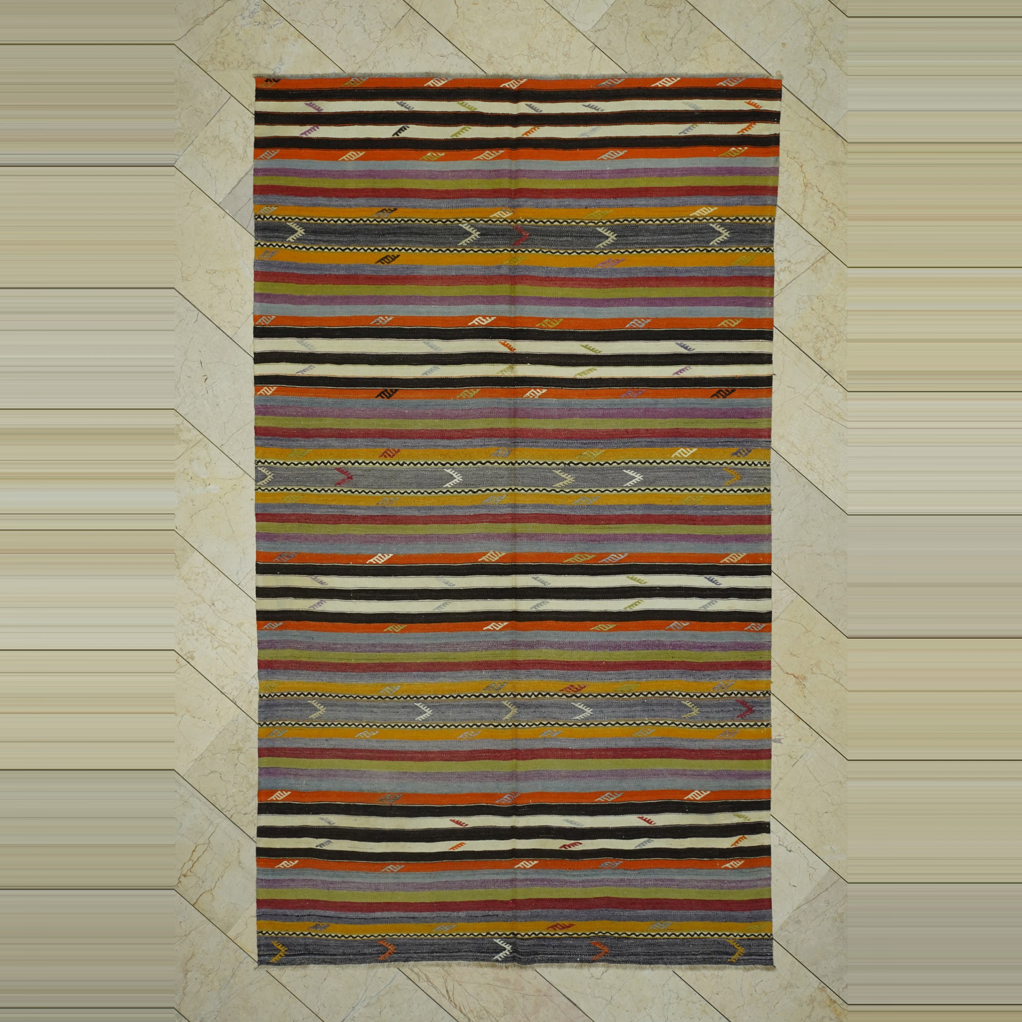 Striped Turkish Kilim Rug 6x10 Feet  175,298 - Turkish Kilim Rug