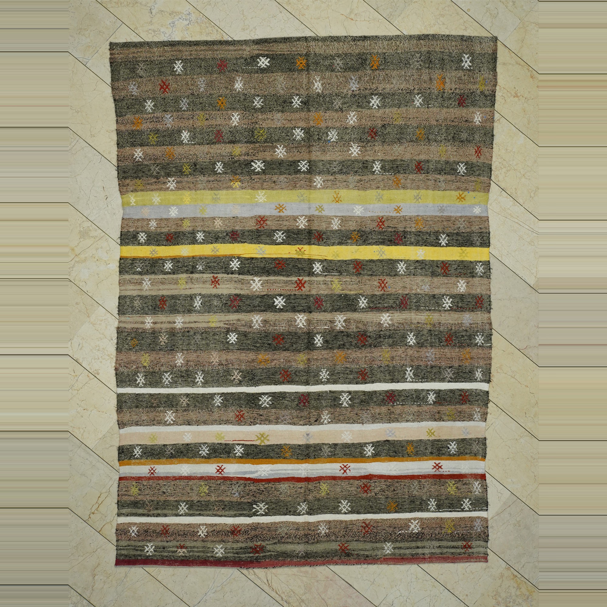 Striped Vintage Turkish Kilim Rug 7x9 196,288 - Turkish Kilim Rug