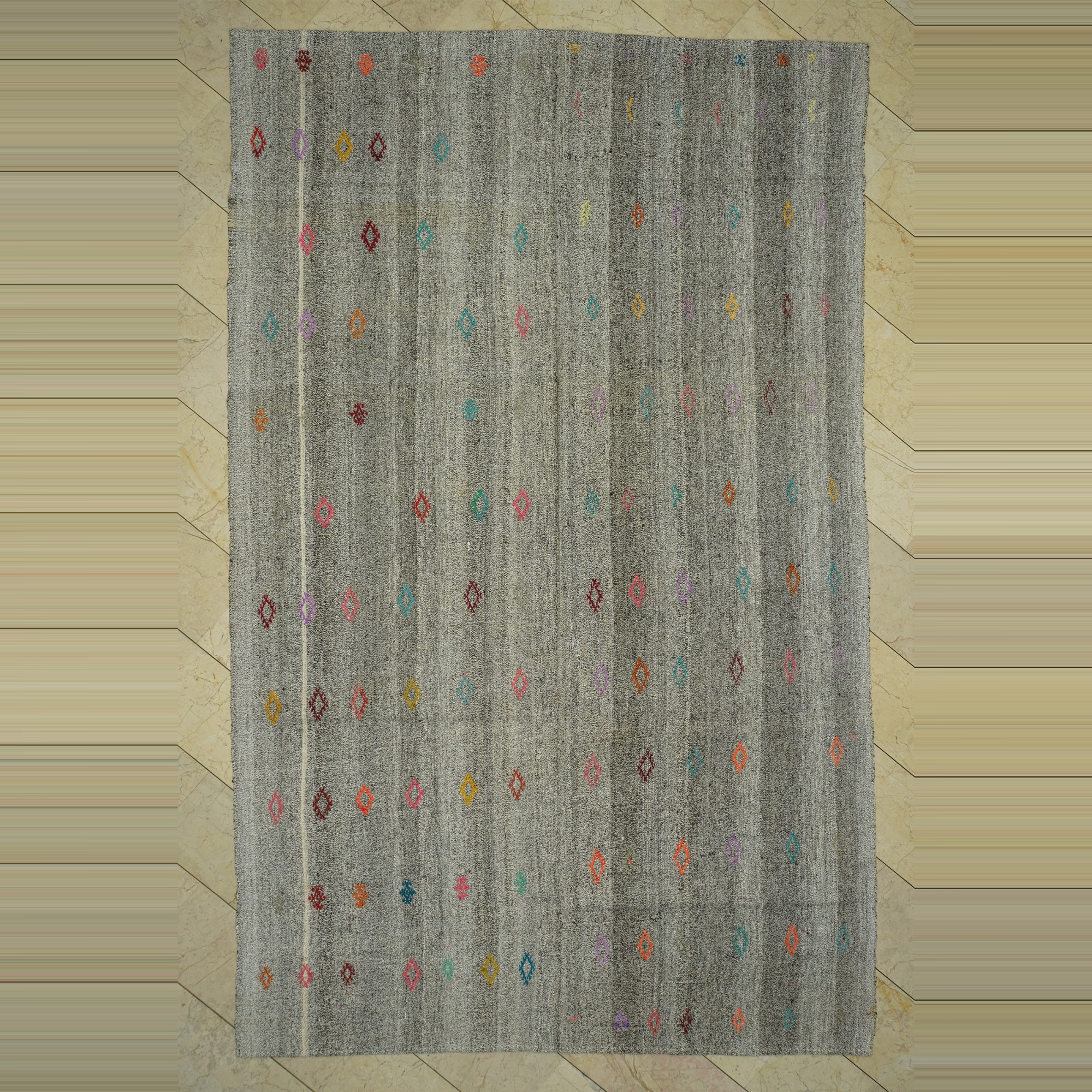 Swedish Style Turkish Gray Kilim Rug 7x12 Feet  224,372 - Grey Turkish Rug