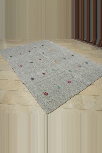 Swedish Style Turkish Gray Kilim Rug 7x9 Feet 202,290 - Grey Turkish Rug $i
