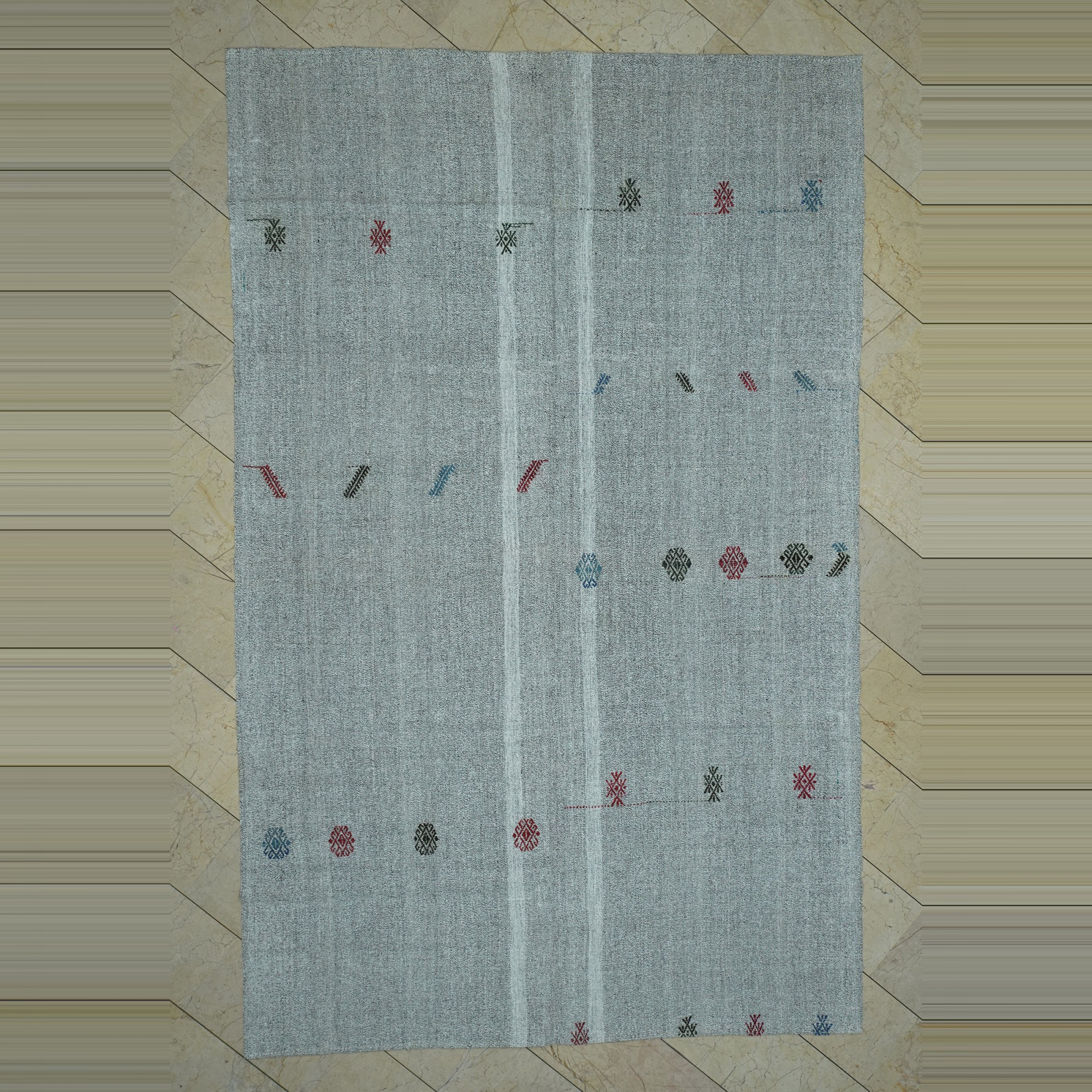 Turkish Gray Kilim Rug 7x11 Feet  210,335 - Grey Turkish Rug