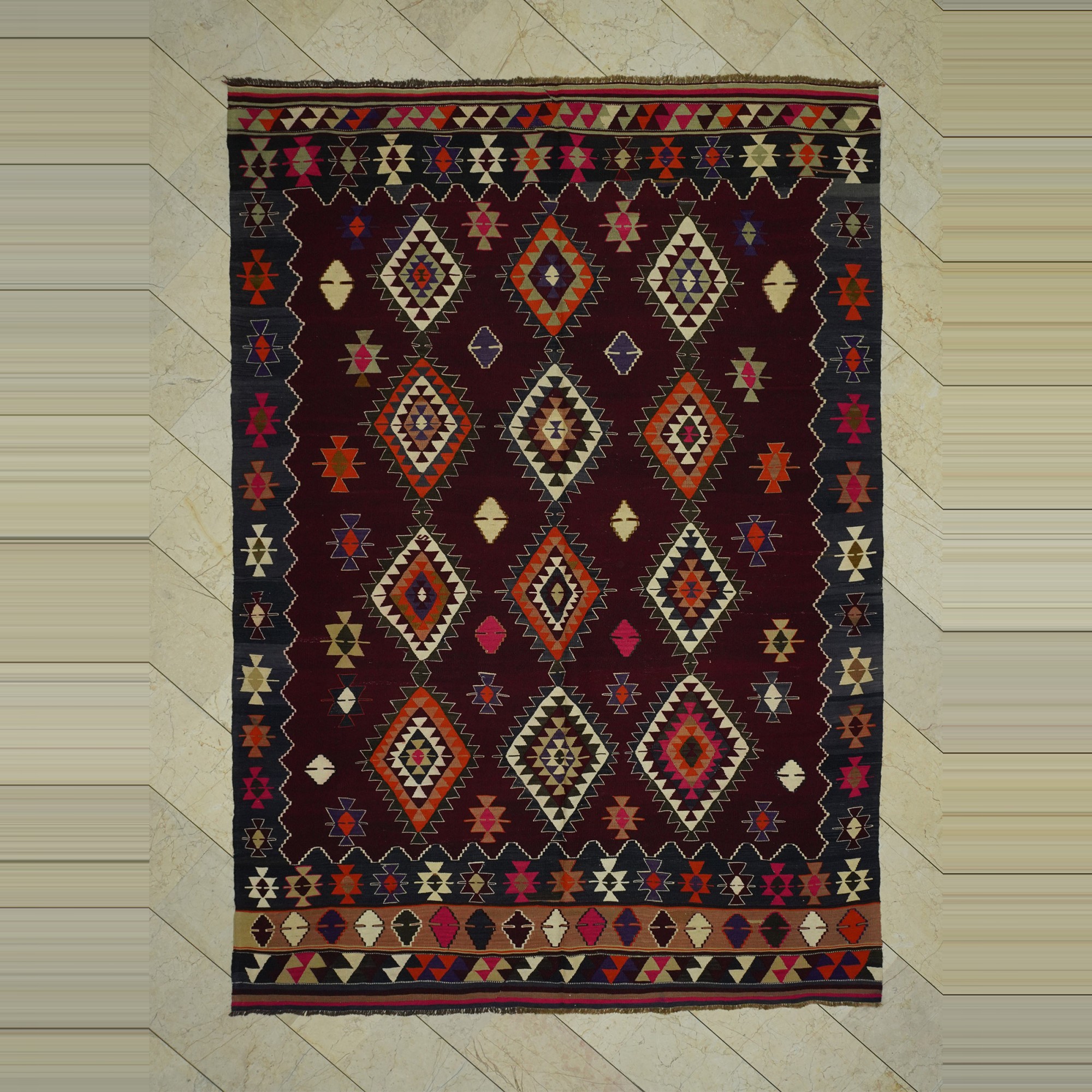 Turkish Semi Old Balikkesir Kilim Rug 7x10  216,308 - Turkish Kilim Rug