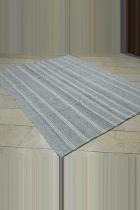 Turkish Striped Kilim Rug 6x8 Feet 176,230 - Grey Turkish Rug  $i