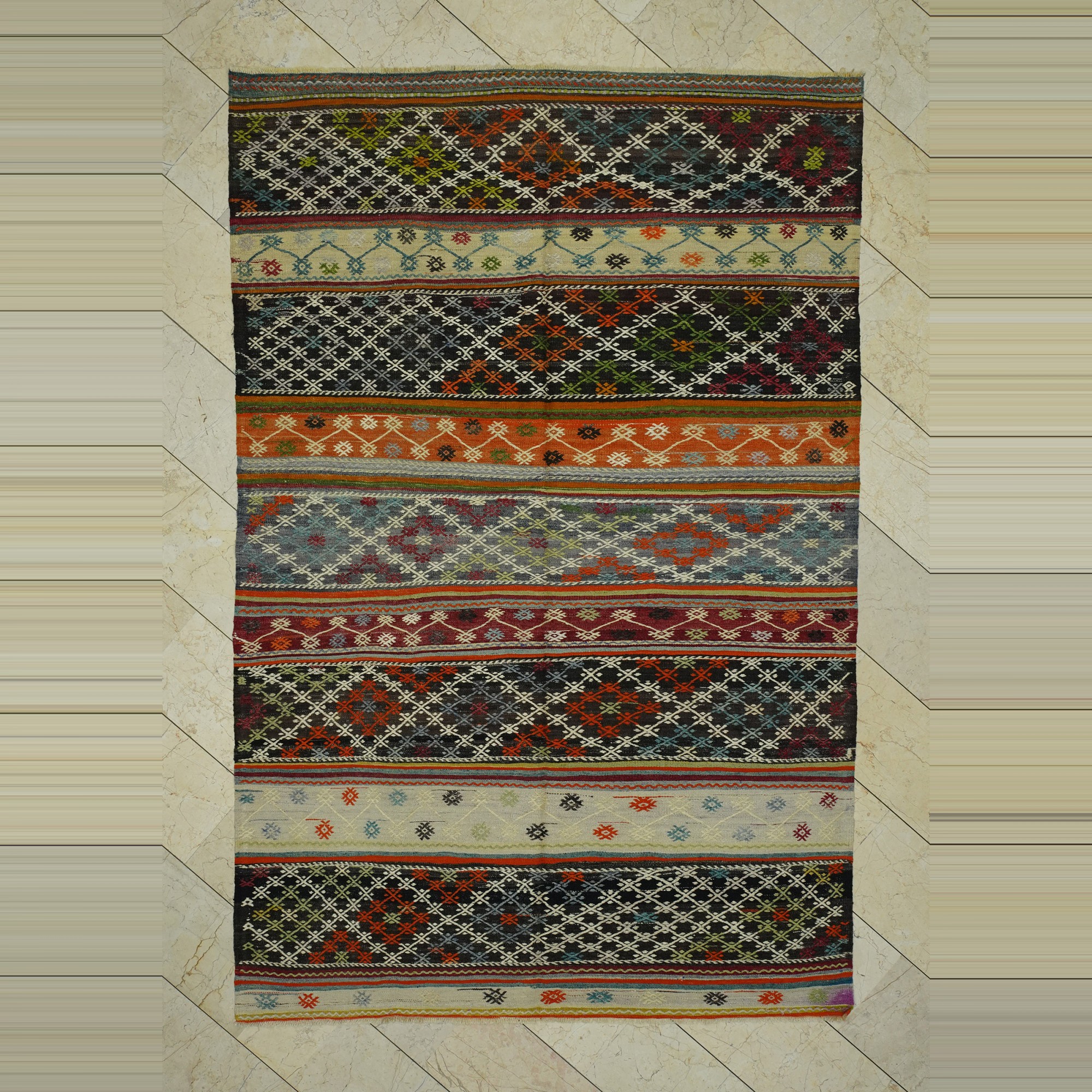 Turkish Striped Kilim Rug 6x9  189,282 - Turkish Kilim Rug