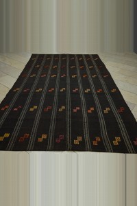 Vintage Turkish Brown Kilim Rug 6x10 Feet 186,318 - Goat Hair Rug $i