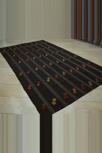 Vintage Turkish Brown Kilim Rug 6x10 Feet 186,318 - Goat Hair Rug $i